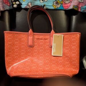NWT Michael Kors Jodie Small Logo Jacquard Tote Bag in Grapefruit